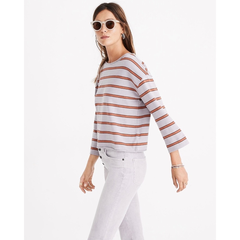 Madewell Striped Boatneck Tee 100% Cotton Shirt Crew Crewneck Lavender Lilac